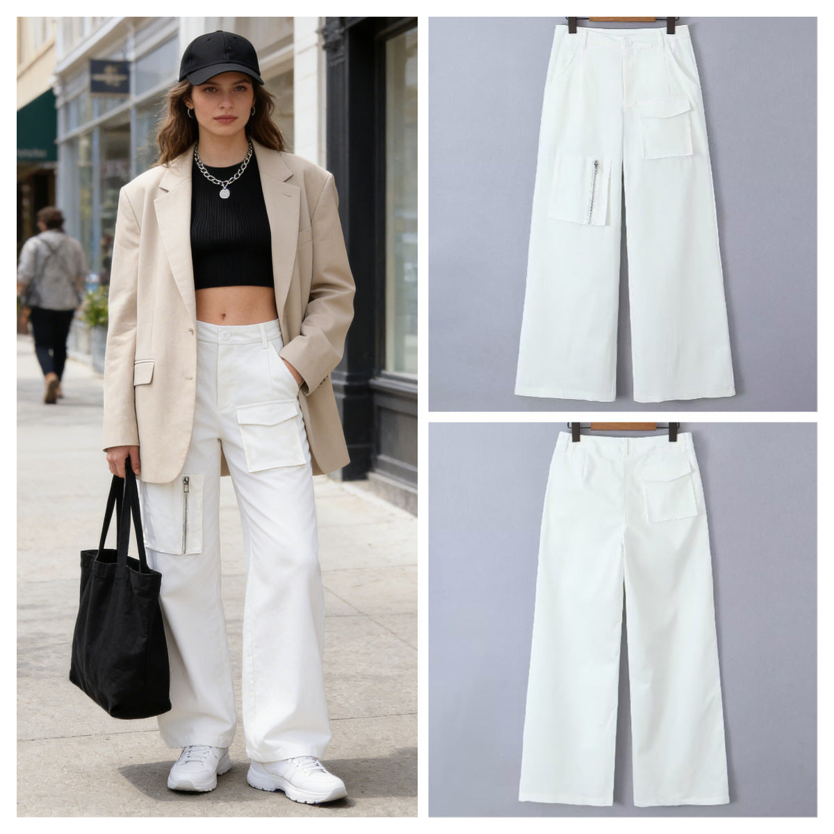 Women's Wide Cargo Pants with High Waist and Utility Pockets Chichicherry