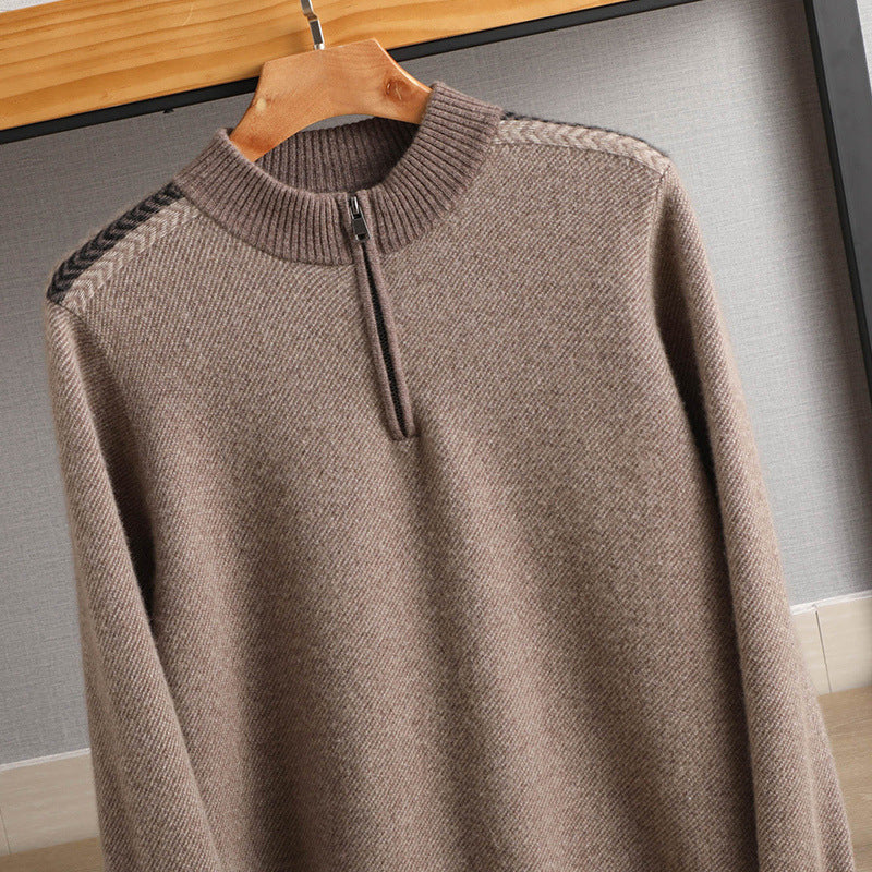 Men's half-zip roll-neck sweater made of cashmere blend with fine ribbed edge Chichicherry