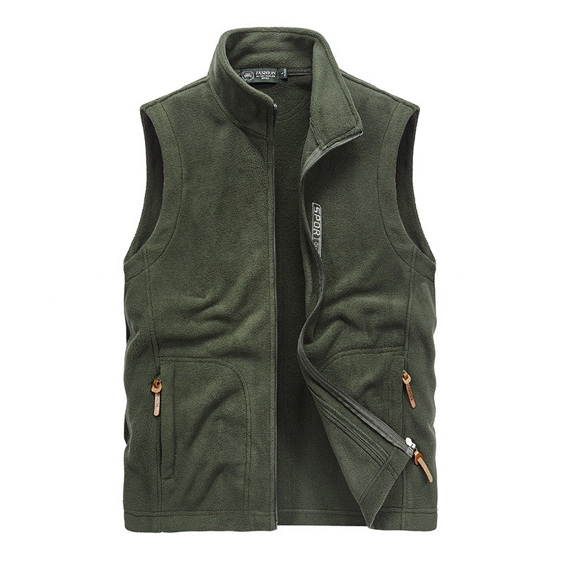 Men's Fleece Utility Vest with Zipper, Stand Collar and Practical Pockets Chichicherry