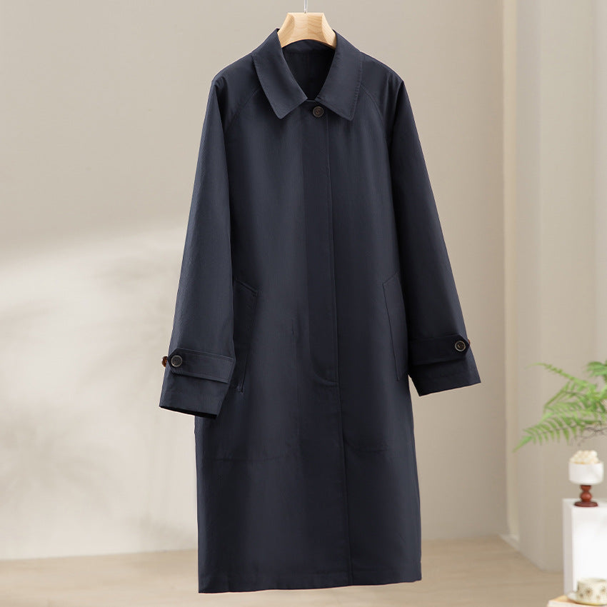 Women Mid-Length Trench Coat with concealed snap placket and adjustable cuffs Chichicherry