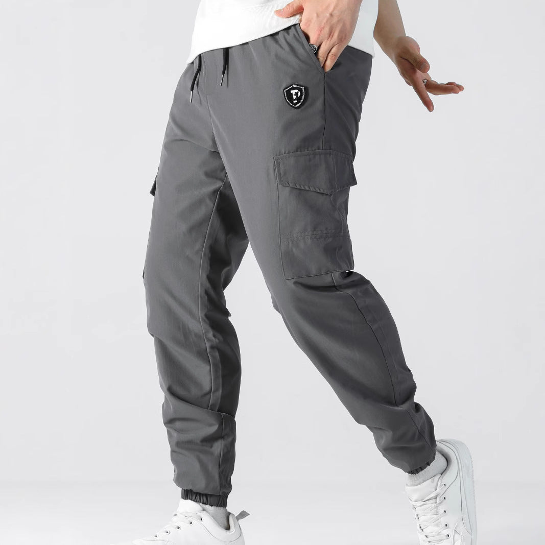 Men's utility cargo jogger pants with drawstring, elastic waistband & flap pockets Chichicherry