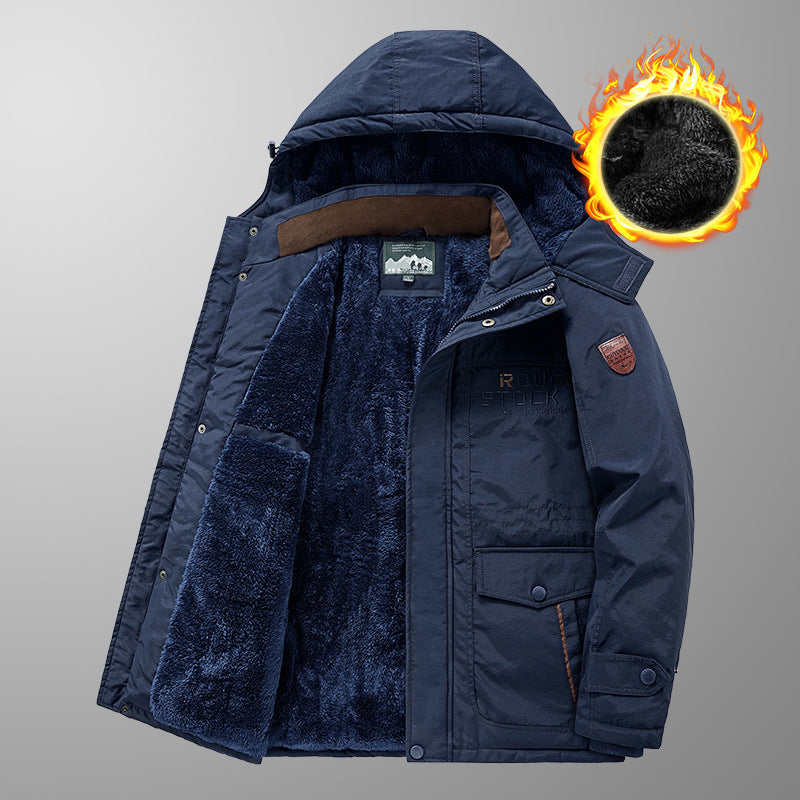 Men's warming padded hooded parka with continuous teddy fleece lining and utility pockets Chichicherry