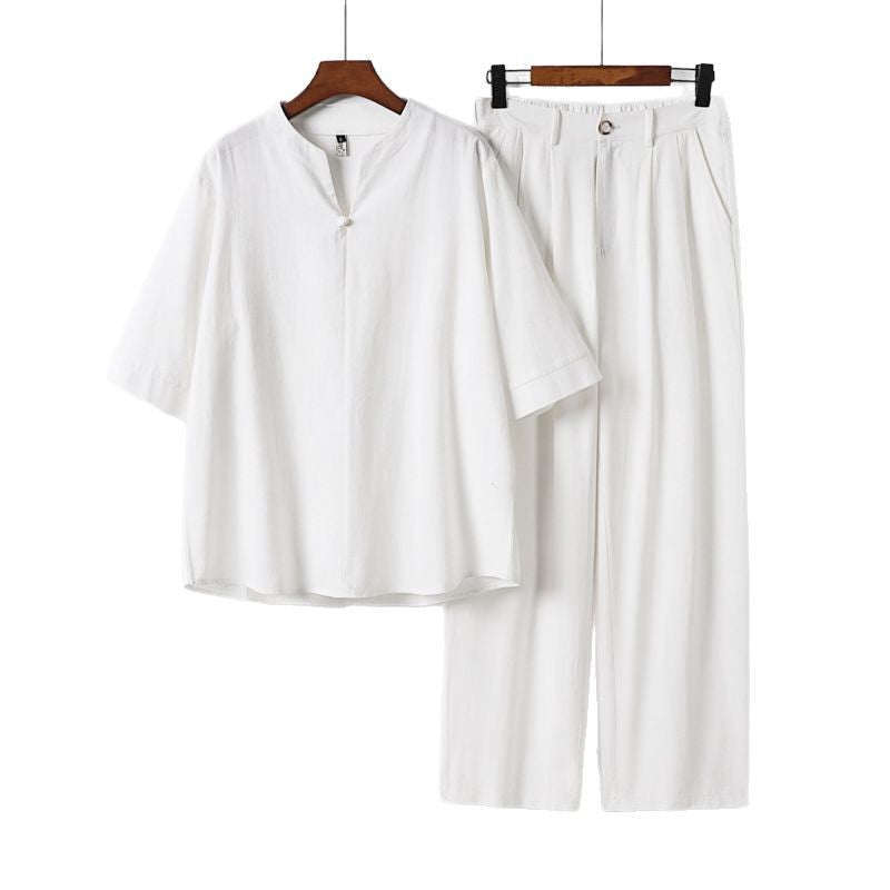 Men's Two-Piece Lightweight Leisure Set with Stand Collar and Elastic Waist Pants Chichicherry