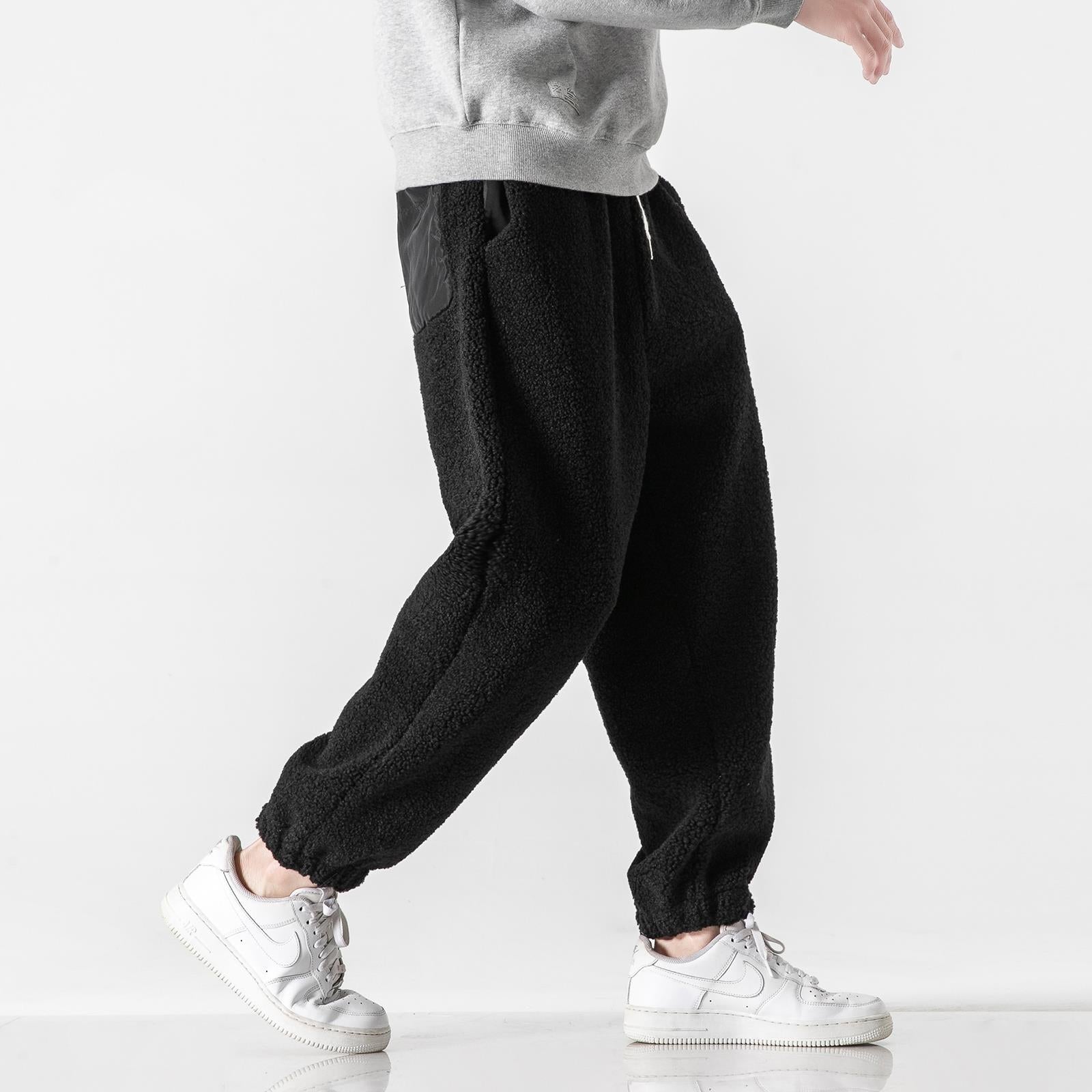 Men's Teddy Fleece Jogging Pants with Elastic Waistband, Drawstring, and Cuffs Chichicherry