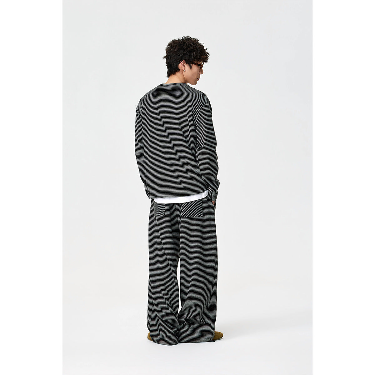 Unisex Striped Henley Long Sleeve Shirt in Oversize Relaxed Fit with Button Placket Chichicherry