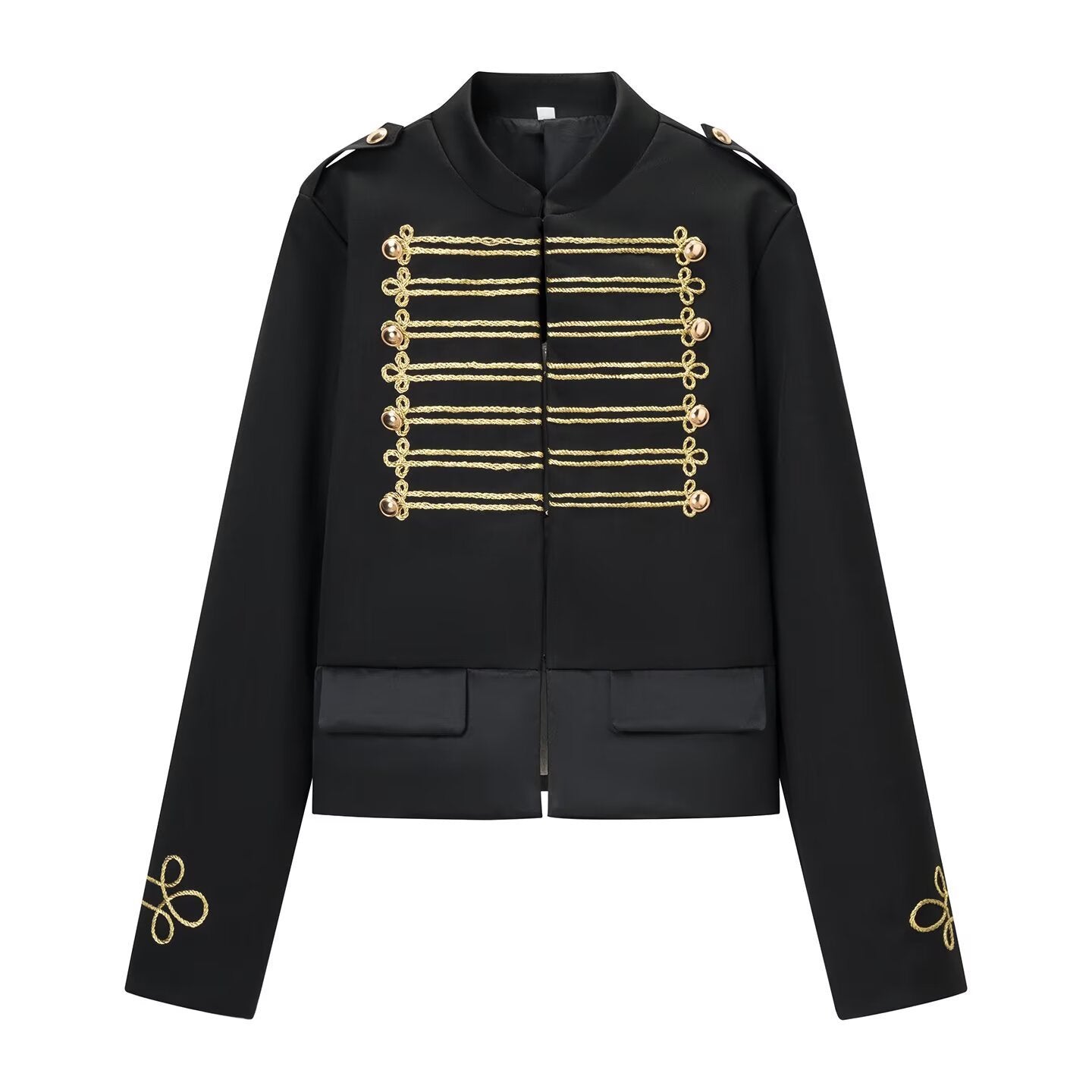 Ladies short parade jacket in uniform style with decorative cords and flap pockets Chichicherry