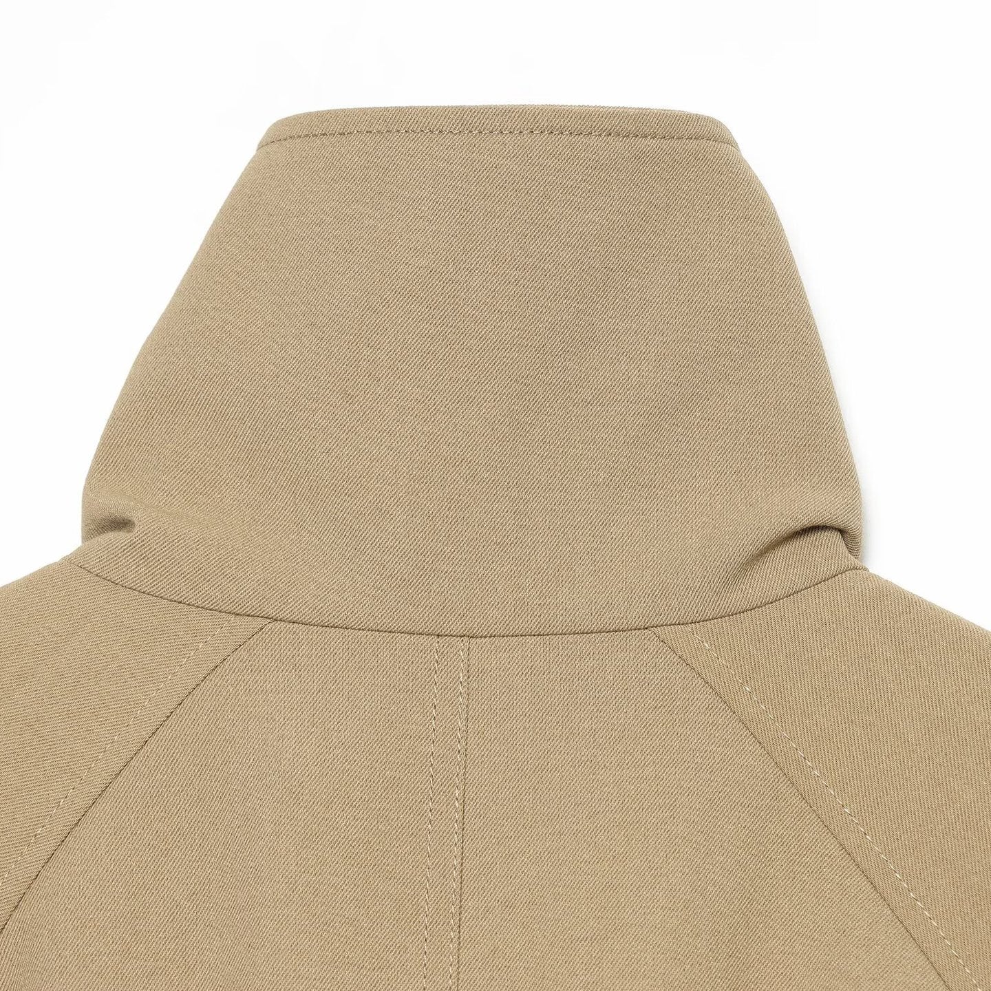 Women Cropped Trench Coat with High Funnel Collar, Raglan Sleeves and Drawstring Waistband Chichicherry