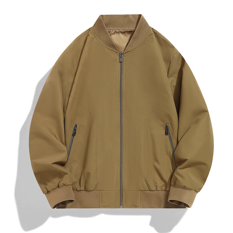 Men's Lightweight Windproof Bomber Jacket with Zipper, Ribbed Cuffs and Concealed Side Pockets Chichicherry