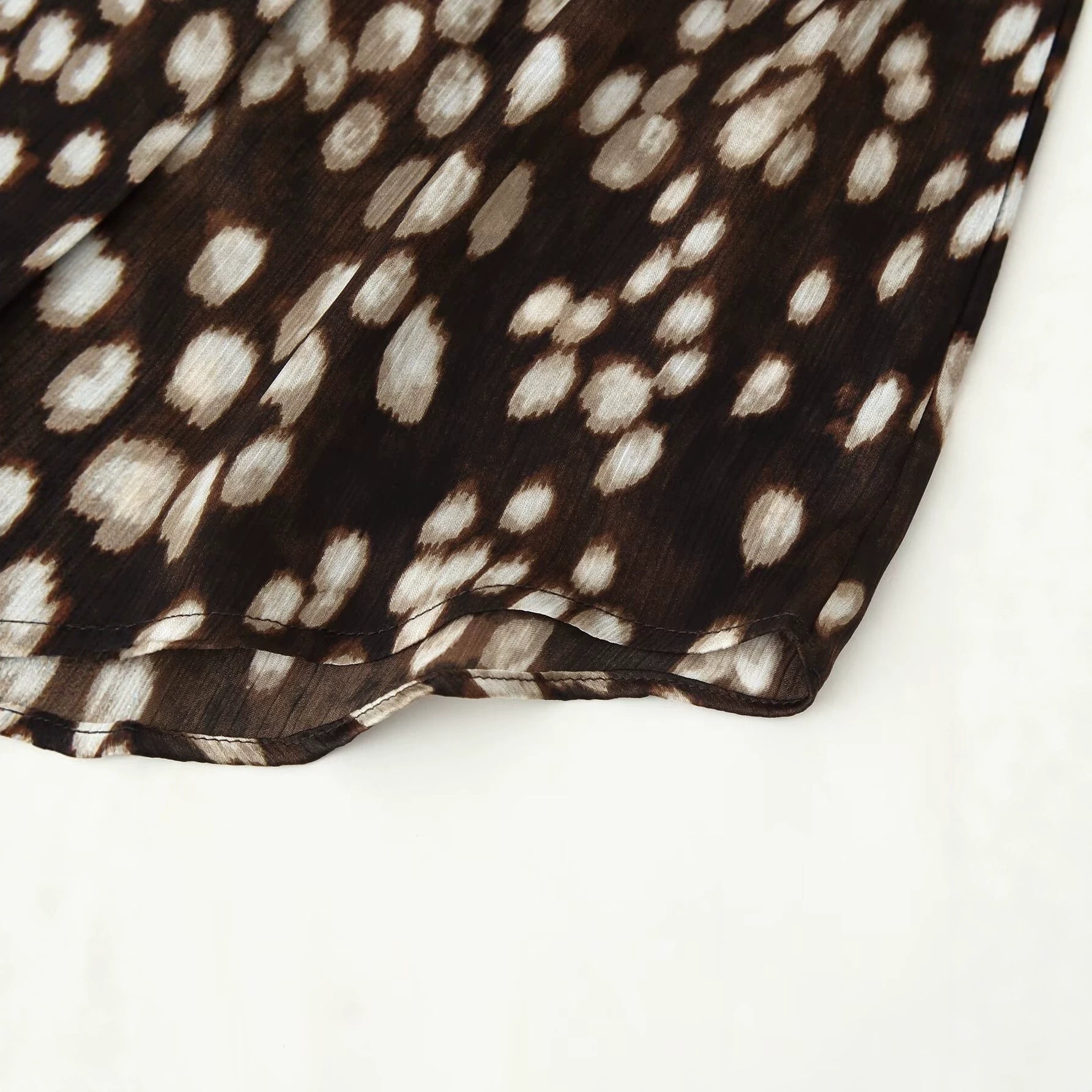 Women's Silk-like Shirt Blouse with Polka Dot Print and Concealed Button Placket Chichicherry