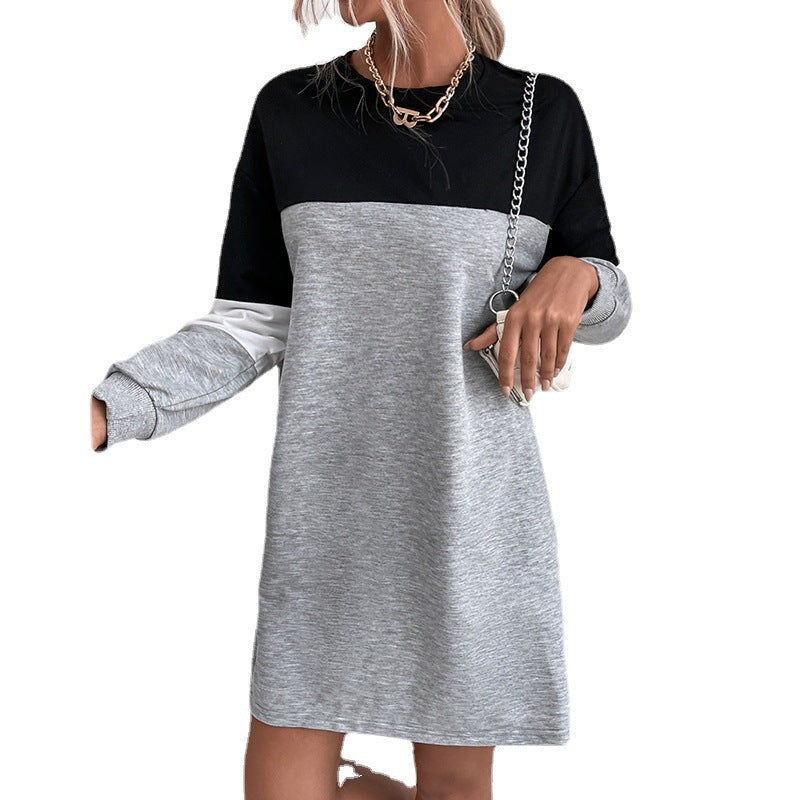 Women's short-cut colorblock sweatshirt dress made from cotton blend with round neckline Chichicherry