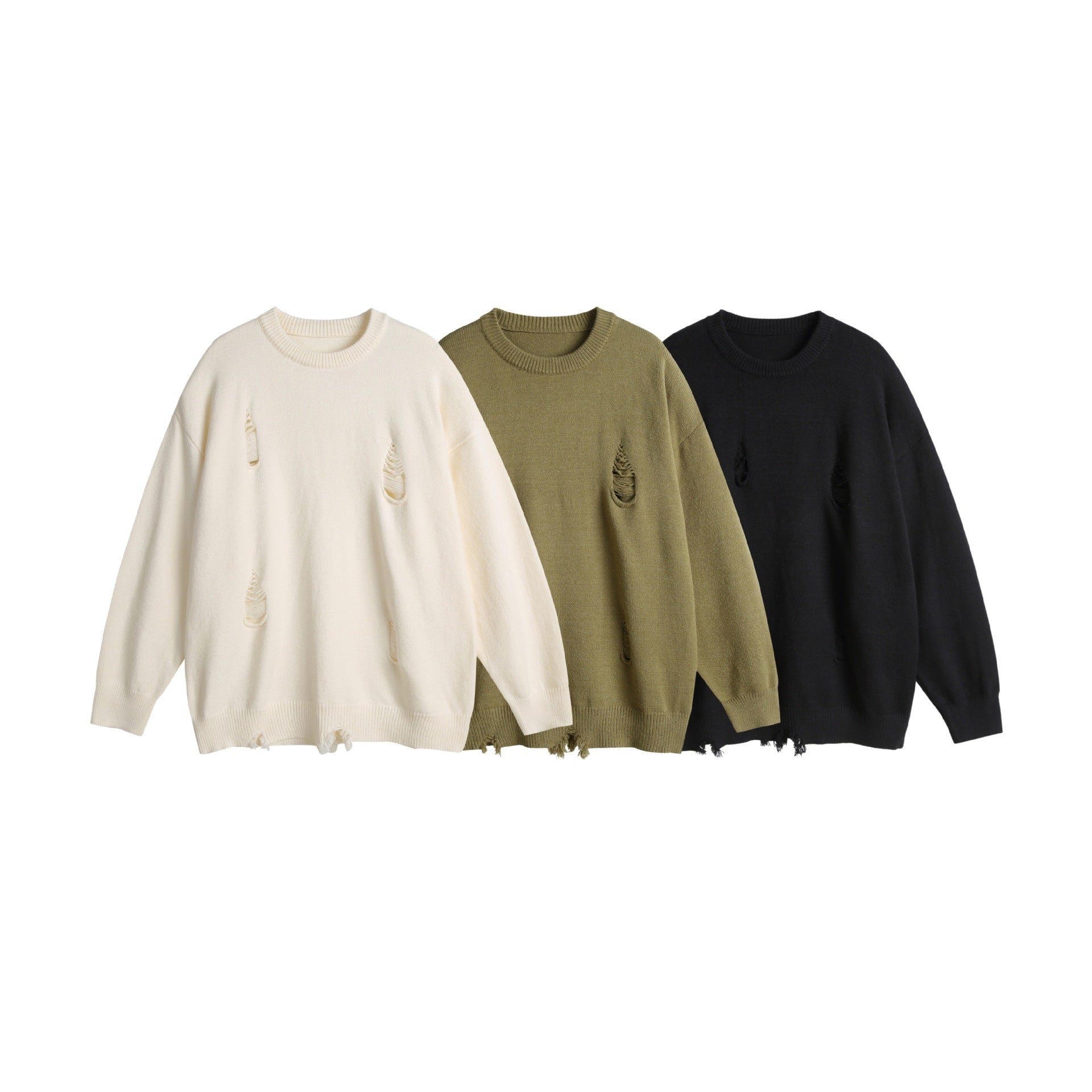 Unisex Oversize Knit Sweater with Destroyed Detail and Ribbed Cuffs Chichicherry