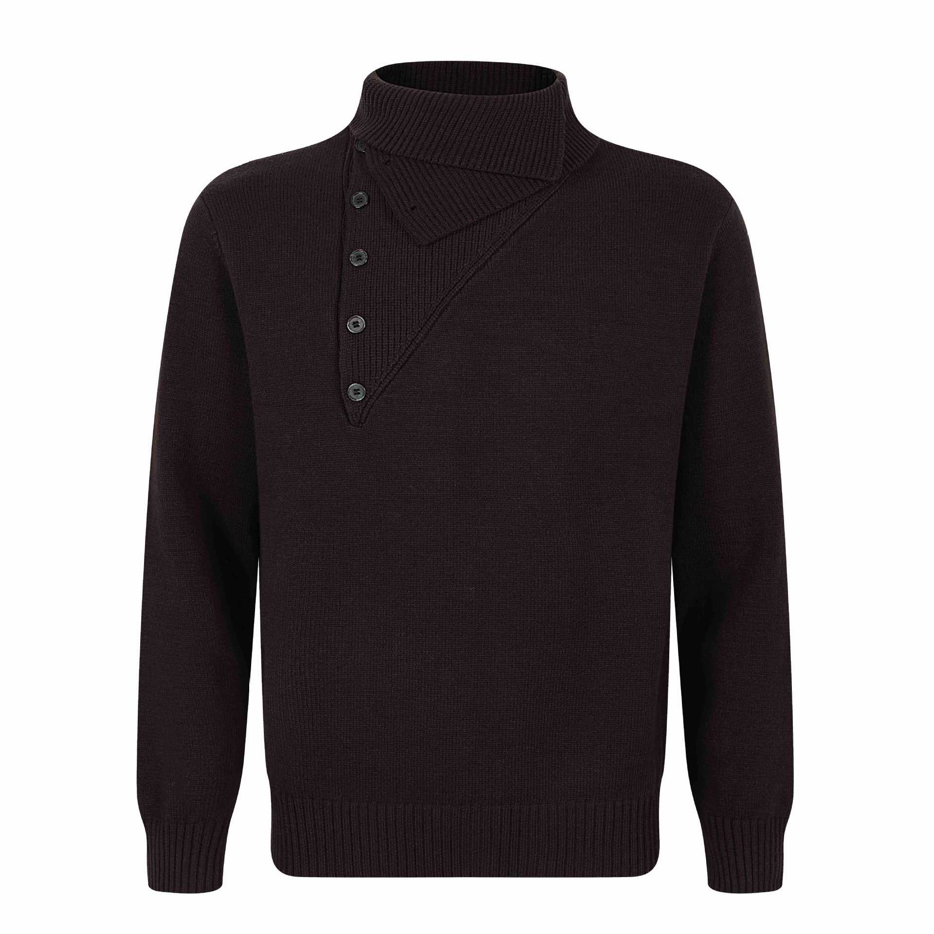 Men's knitted sweater with asymmetrical button placket and high stand-up collar Chichicherry
