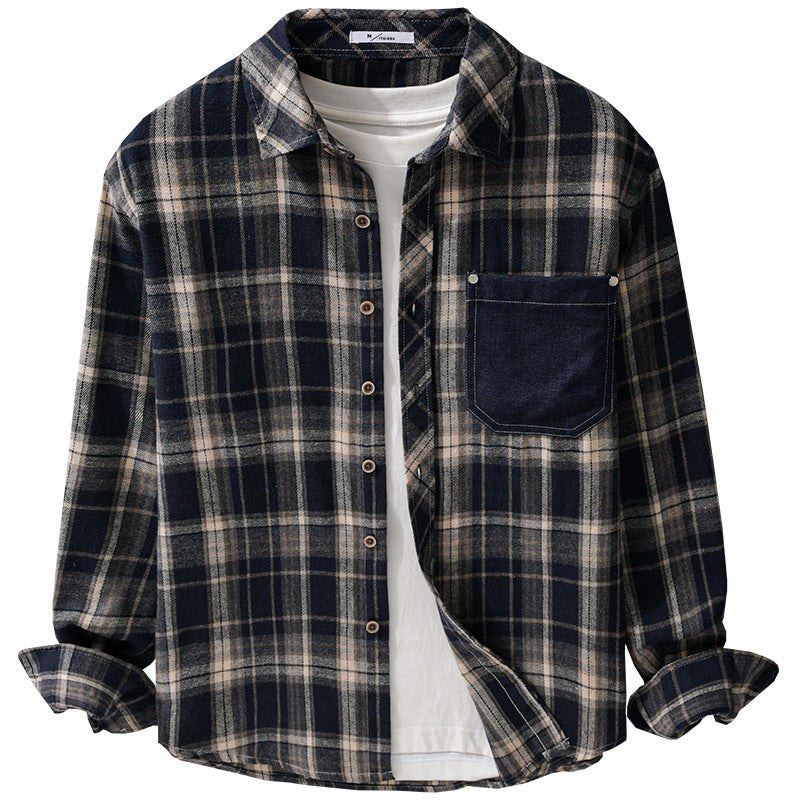 Men's checkered flannel overshirt in relaxed-fit with contrasting chest pocket Chichicherry