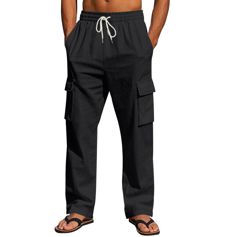 Men's Loose Fit Cargo Pants made of lightweight ripstop with elastic waistband and flap pockets Chichicherry