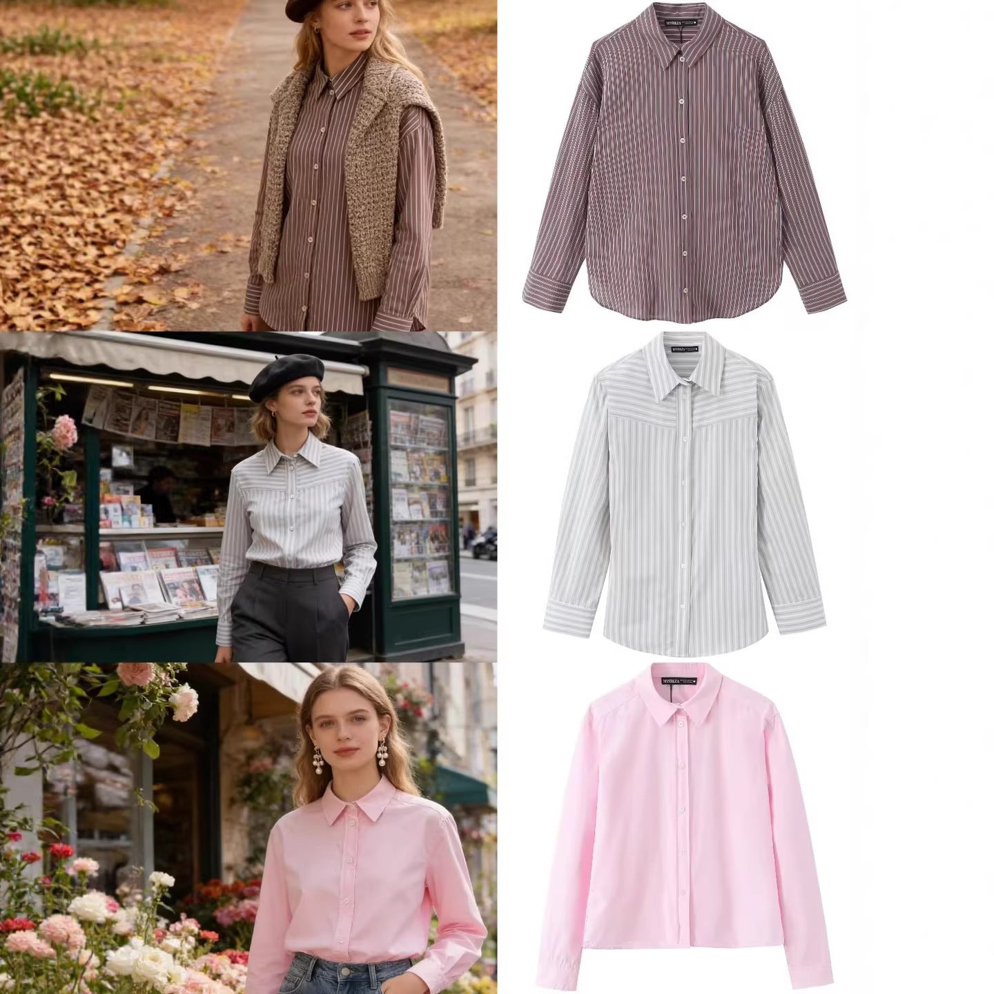 Women Striped Blouse with Western Yoke and Kent Collar Chichicherry