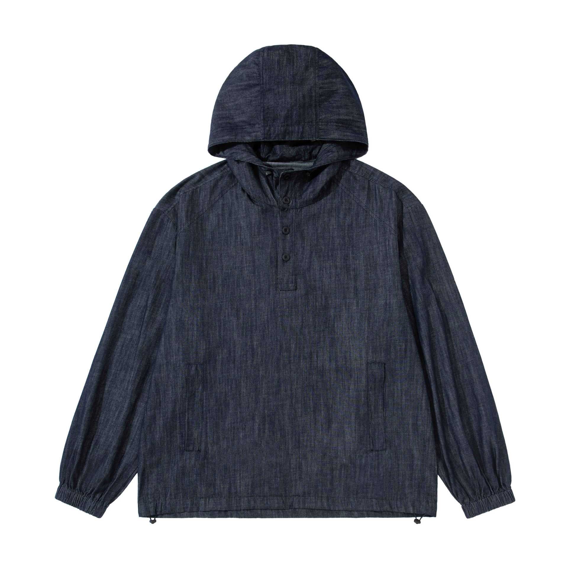 Men's lightweight denim anorak with hood and half button placket Chichicherry