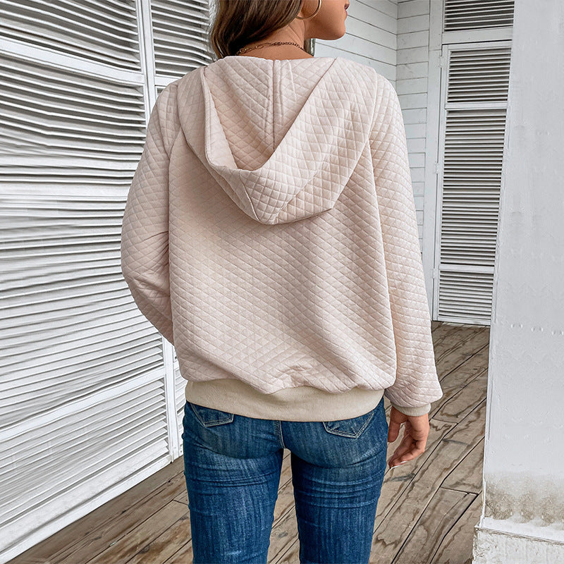 Women's quilted hoodie with half zipper, kangaroo pocket and quilted texture Chichicherry