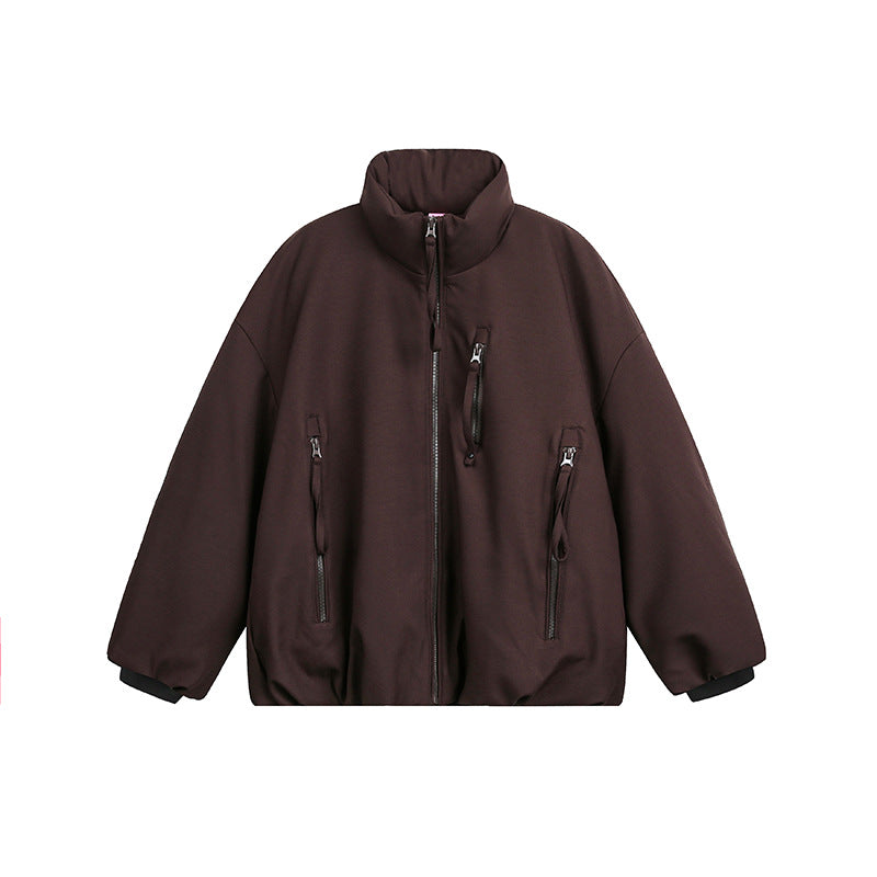 Unisex Wide Cut Utility Fleece Jacket with Stand-Up Collar and Multiple Zipper Pockets Chichicherry
