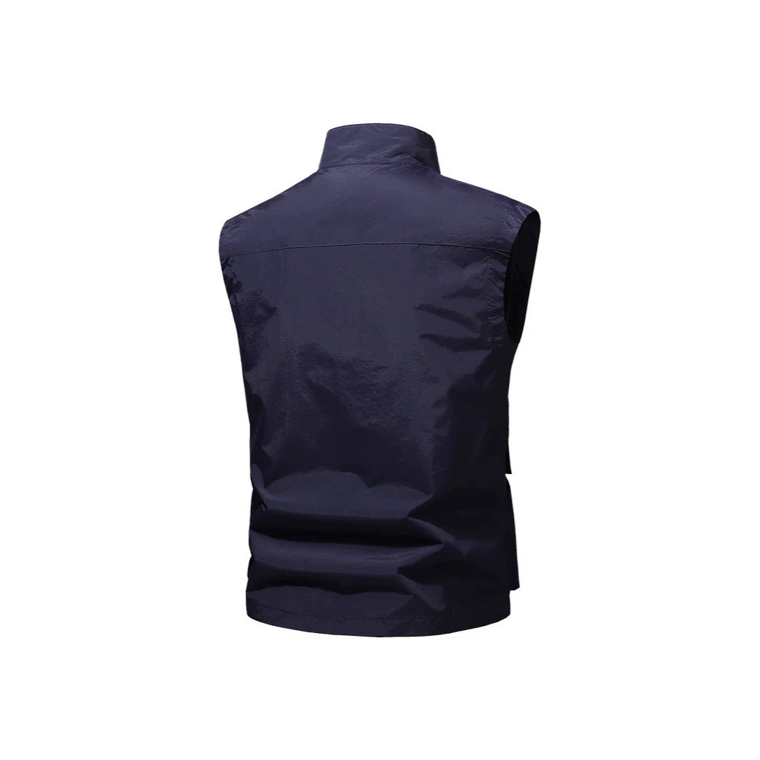 Men's Travel Performance Vest with High Collar, Water-Repellent Microfiber and Multiple Pockets Chichicherry