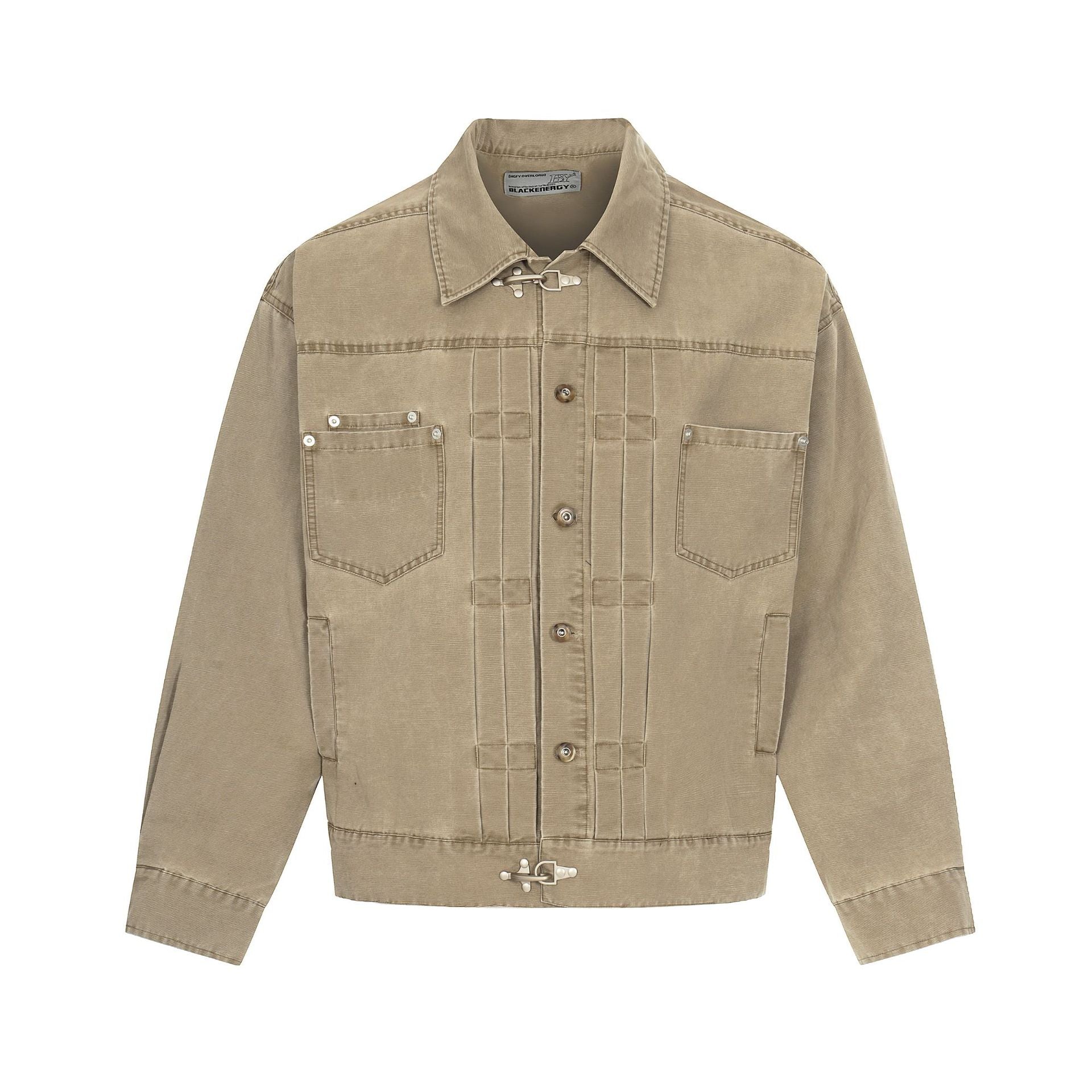 Men's Canvas Utility Blouson Jacket with Drawstring and Decorative Stitching Chichicherry