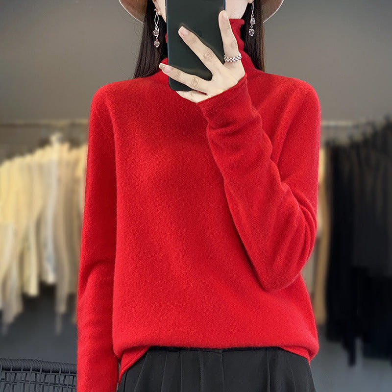 Women's Soft Fine Knit Roll Neck Sweater with Cashmere-Like Feel and Extended Cuffs Chichicherry