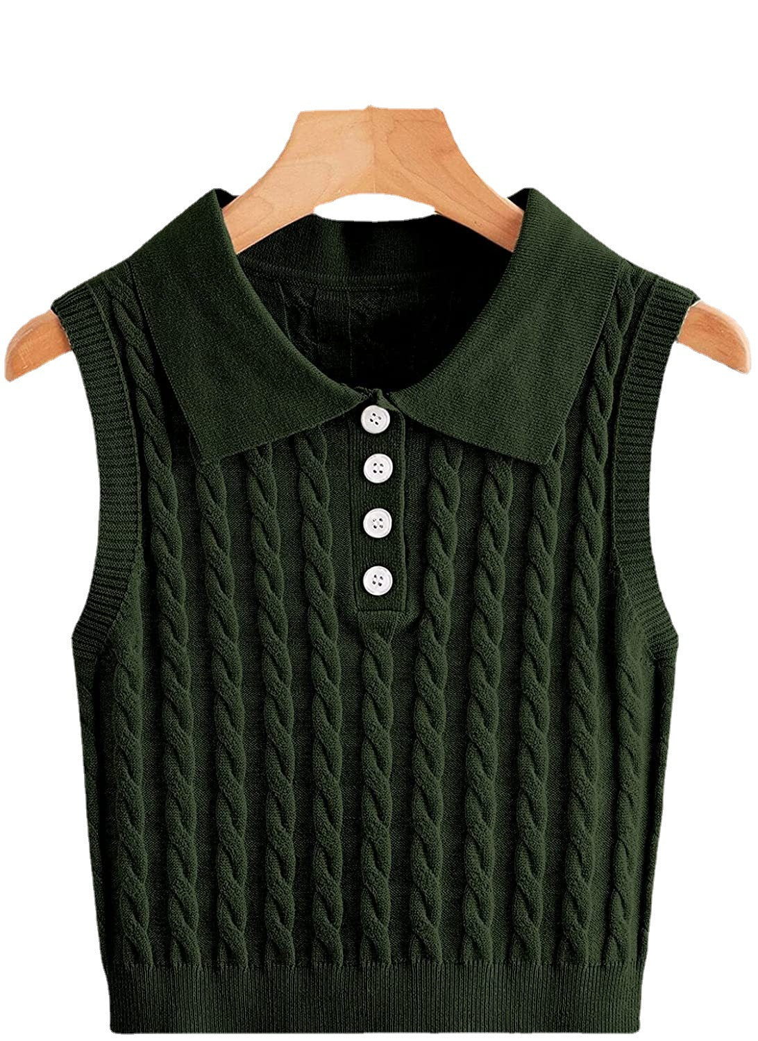 Women's fine knit sleeveless polo vest with cable pattern and tailored cut Chichicherry