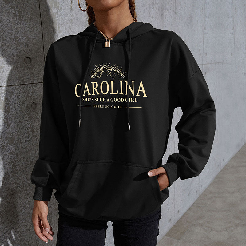 Women's Casual Oversized Hoodie with Statement Print, Kangaroo Pocket and Ribbed Cuffs Chichicherry