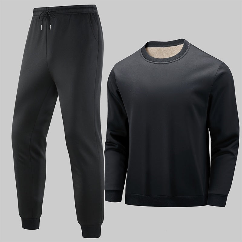 Men's Thermo Fleece Lounge Set with Crew Neck Sweater & Tapered Jogging Pants Chichicherry