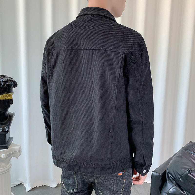 Men's cord jacket in worker-blouson style with metal button closure and patch pockets Chichicherry