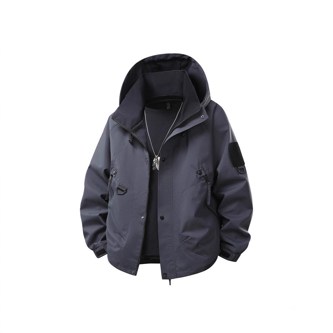 Men's Water-Repellent Hooded Utility Jacket with Multi-Pockets, Drawstring and Zipper Chichicherry