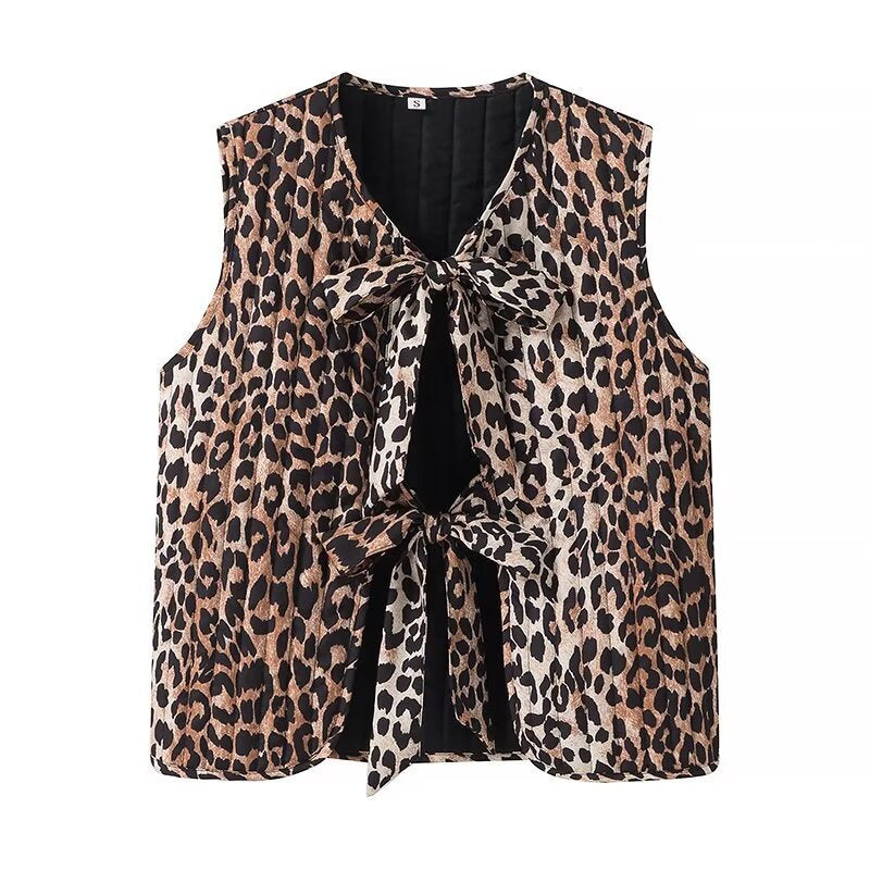 Women's Sleeveless Blouse with Double Tie Bow and V-Neck Chichicherry
