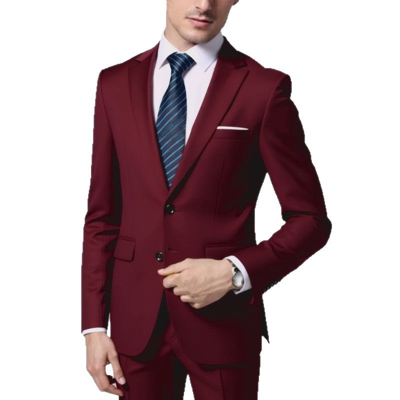 Men's Tailored Two-Piece Suit with Slim Lapel and One-Button Closure Chichicherry