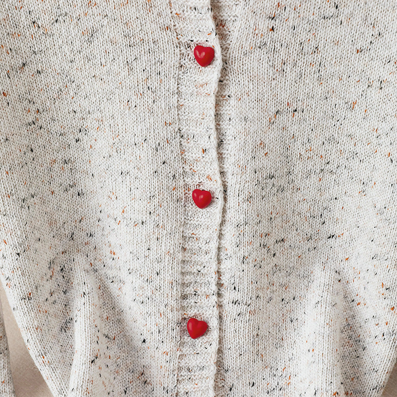Women's Speckled Cardigan with Contrast Edges and Heart Buttons Chichicherry