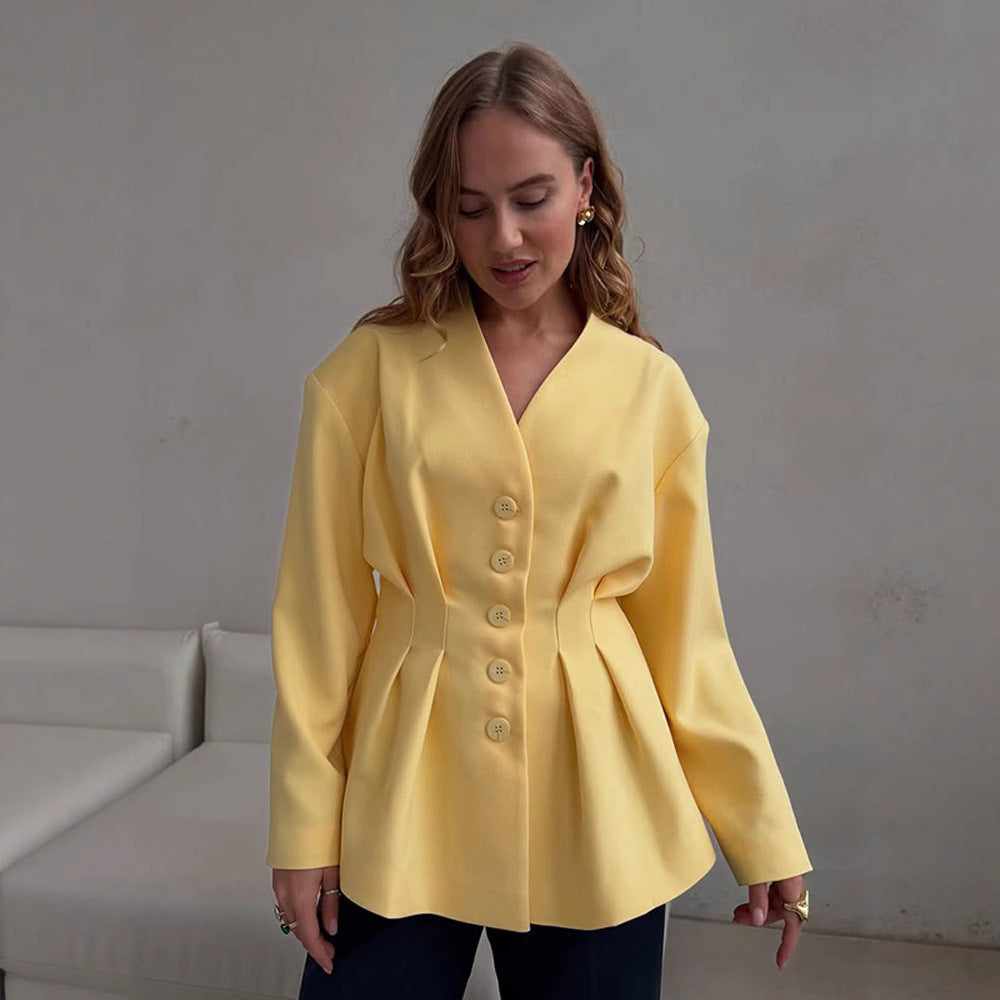 Women's Fitted Blazer with Pleats and Flared Peplum Dress