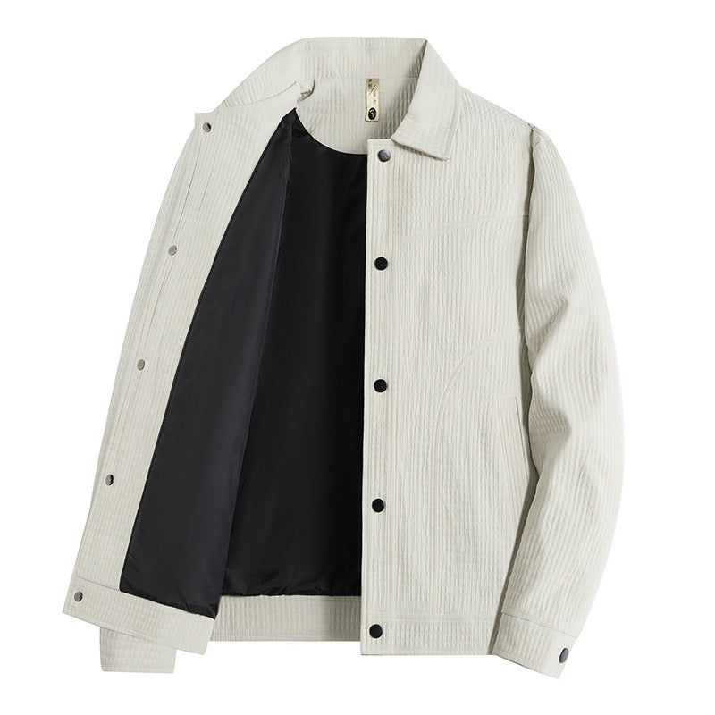 Men's Light Transitional Jacket in Worker Style with Microstructured Twill Look and Snap Button Placket Chichicherry