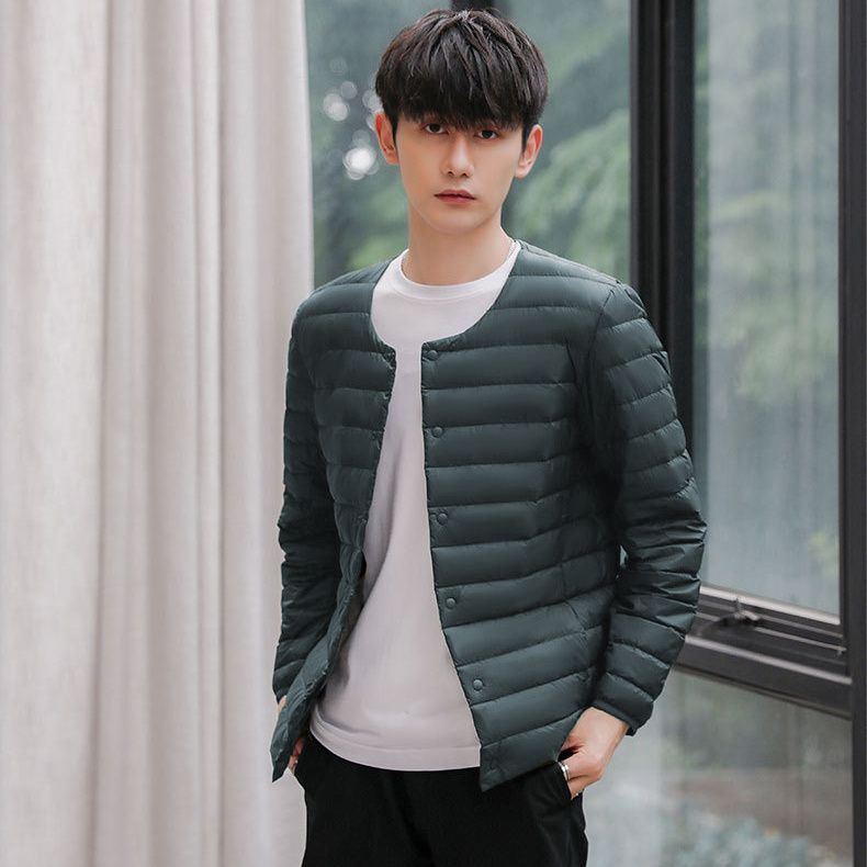Men's collarless ultra-light quilted thermal jacket with snap button placket Chichicherry