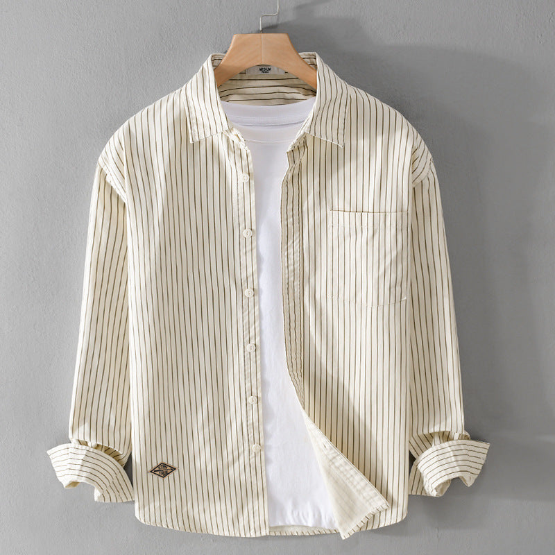 Men's Vertical Striped Relaxed-Fit Shirt Jacket Overshirt made of Lightweight Cotton Blend Chichicherry