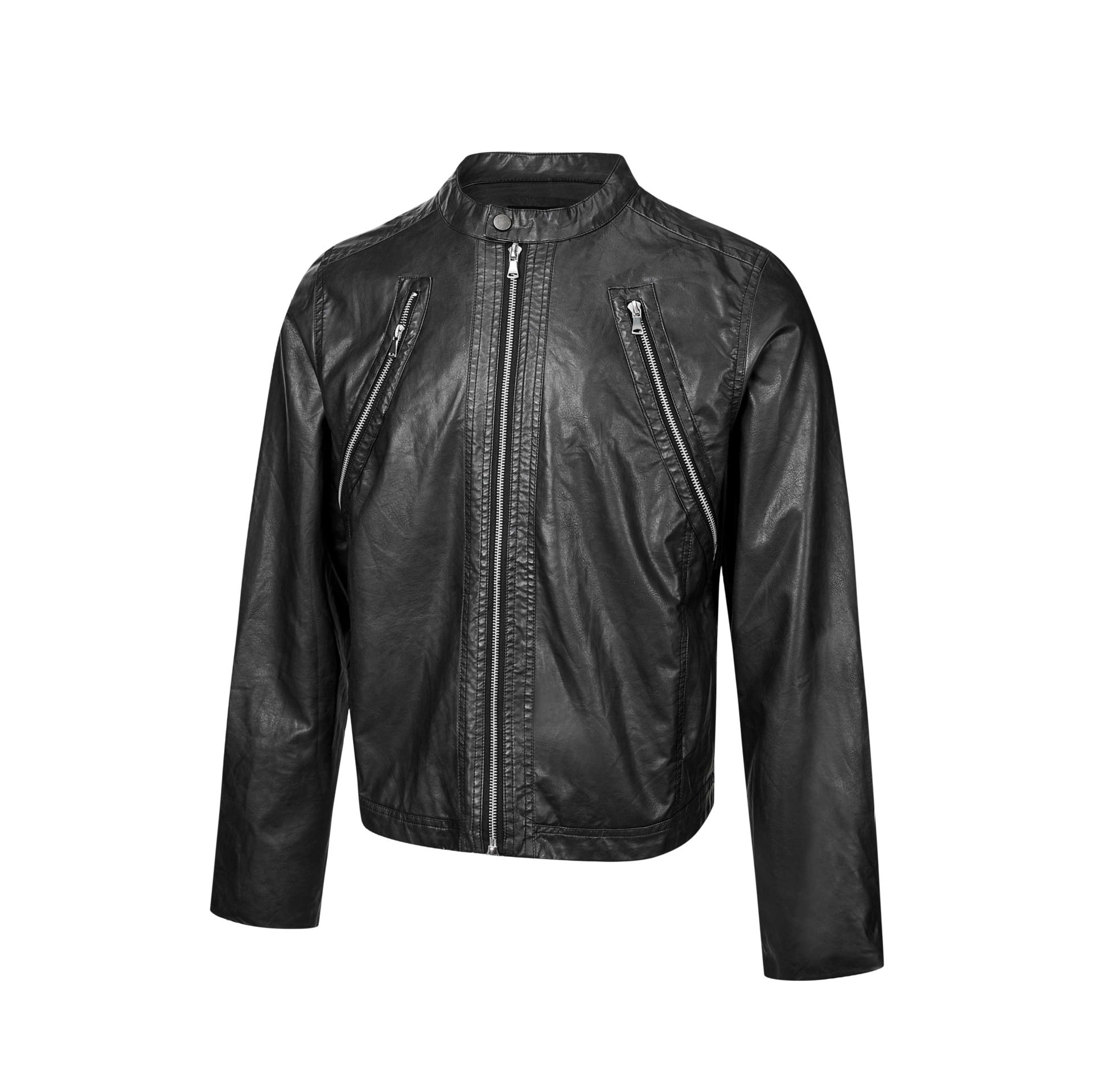 Men's vintage-inspired biker jacket with stand-up collar and two-way zipper Chichicherry