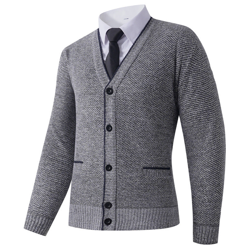 Men's Structured Knit Cardigan with V-Neck, Button Placket and Pockets Chichicherry