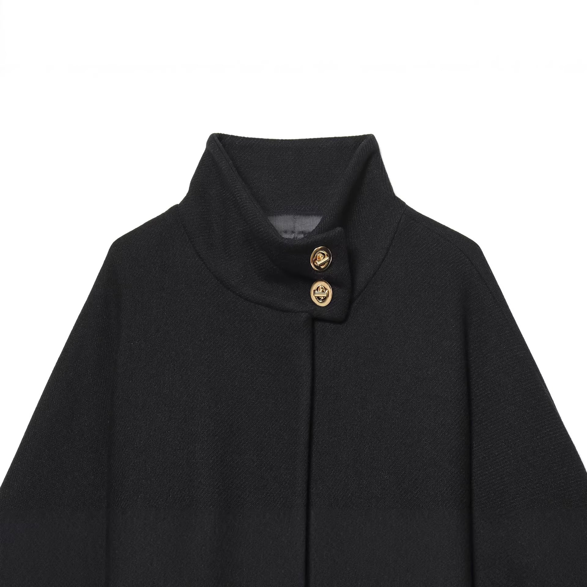 Ladies Cape Coat with Stand Collar, Tie Belt and Decorative Decorative Buttons Chichicherry