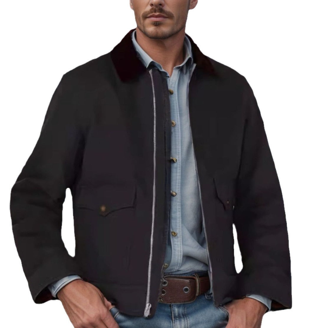 Herren robuste Canvas-Fieldjacke mit Cordkragen und aufgesetzten Pattentaschen Chichicherry