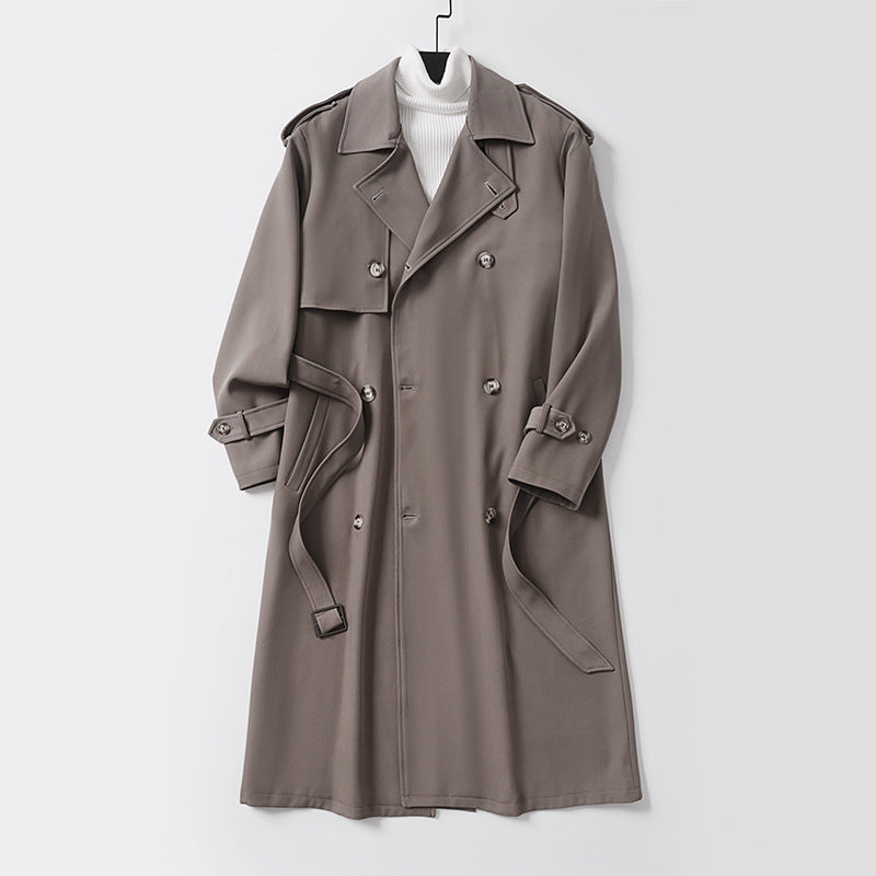 Men's Double-Breasted Trench Coat with Removable Waist Belt and Epaulettes Chichicherry