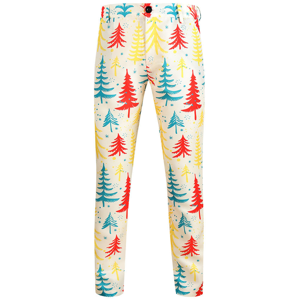 Men's Christmas Slim-Fit Chino Pants with Allover Santa Print and Stretch Comfort Chichicherry