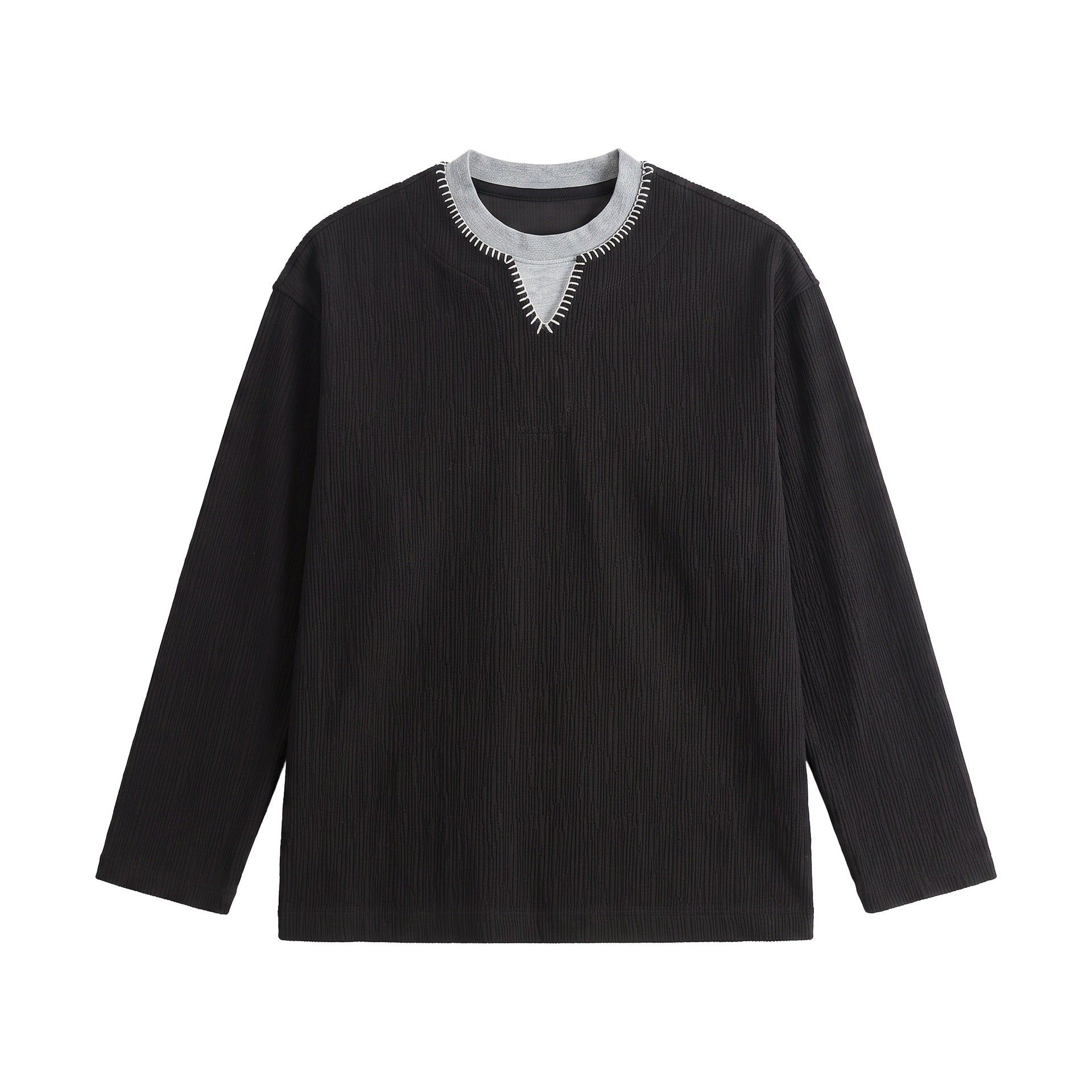 Men's Textured Sweatshirt Pullover with Layered Collar and Decorative Decorative Seam Chichicherry