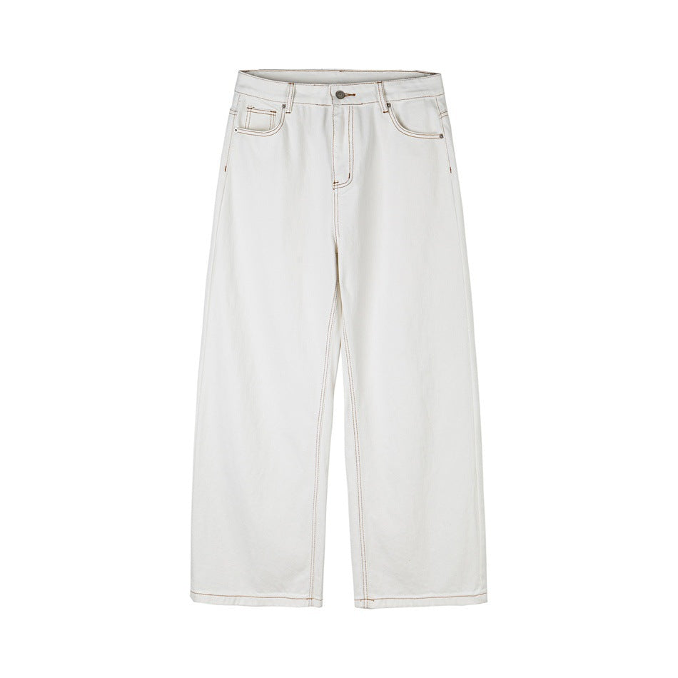 Women's Wide Cropped Jeans with High Waist and Contrast Stitching Chichicherry
