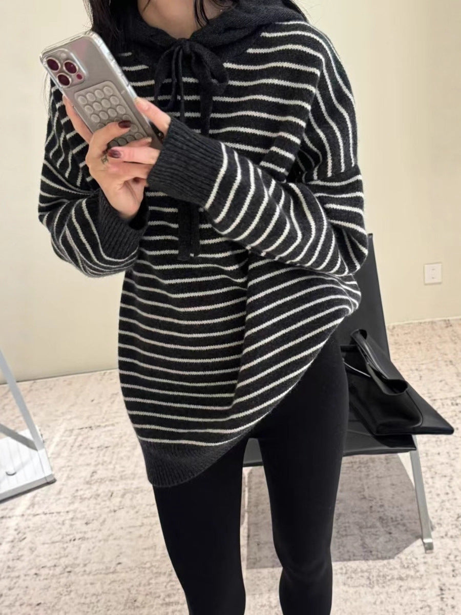 Ladies oversized hoodie made of soft fine knit with maritime stripe pattern Chichicherry