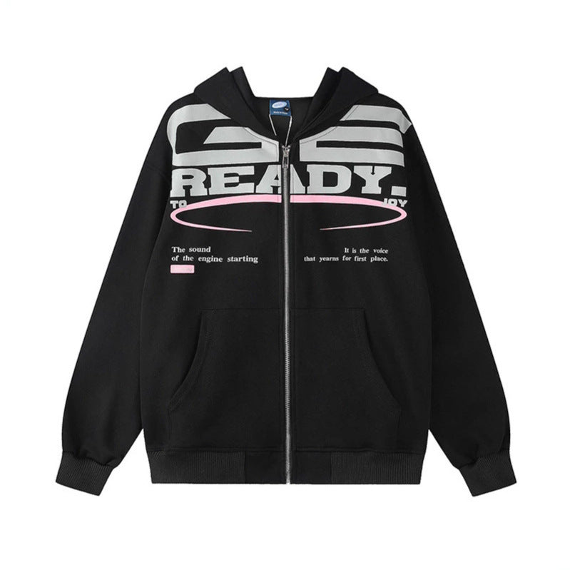 Women's hooded sweatshirt jacket with full zip, oversized cut and statement front print Chichicherry