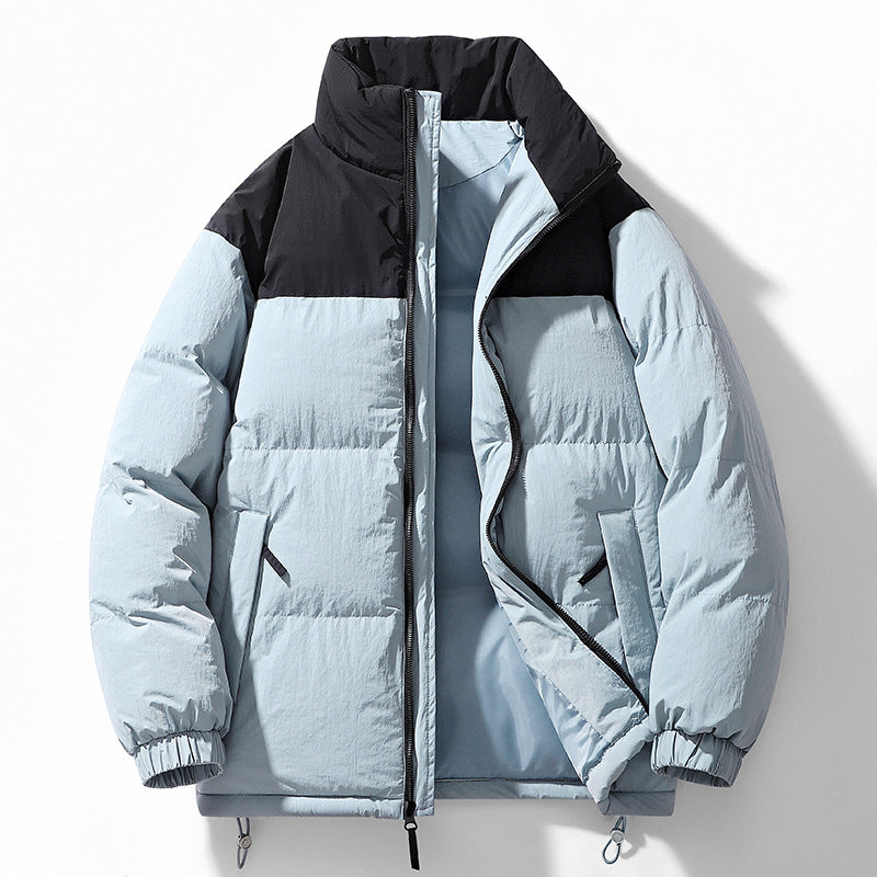 Men's Padded Quilted Jacket with High Collar, Drawstring Hem and Contrast Panel Chichicherry