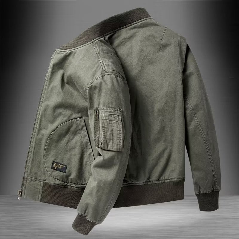 Herren Baumwoll-Canvas Bomberjacke mit Ärmeltasche und Rippbündchen Chichicherry
