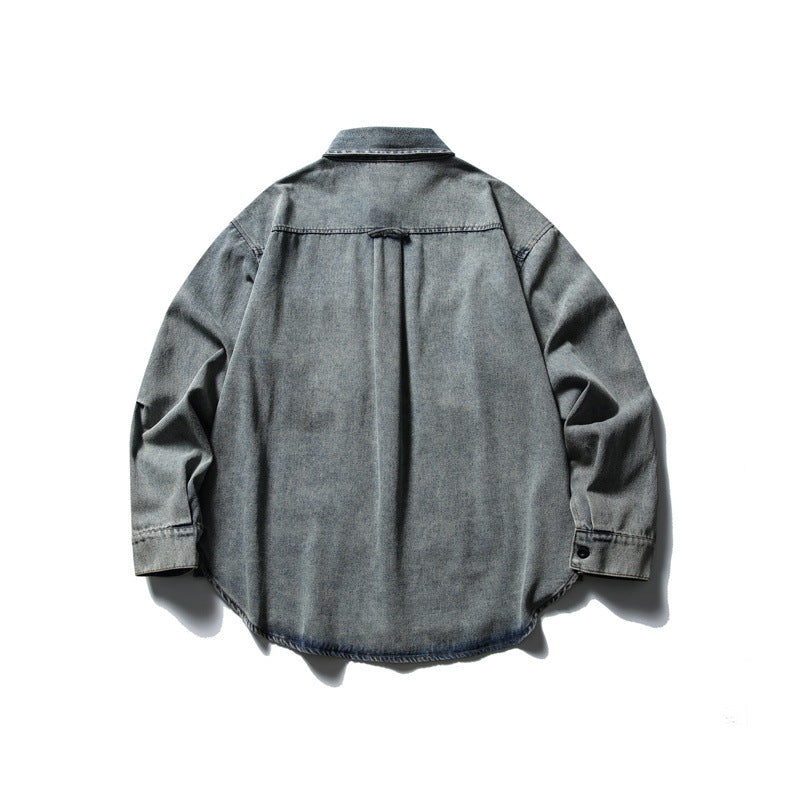 Unisex Oversized Denim Chore Jacket in boxy cut with large flap pockets Chichicherry